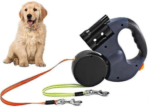 Dobbelt Rulleline til Hunde, 3m Fleksibel Rulleline til Hunde, Dobbelt Line