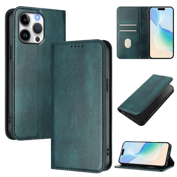 För iPhone 16 Pro Max Plånboksfodral Retro Textur RFID-blockerande Läder Telefonfodral Multicolor Dark Green