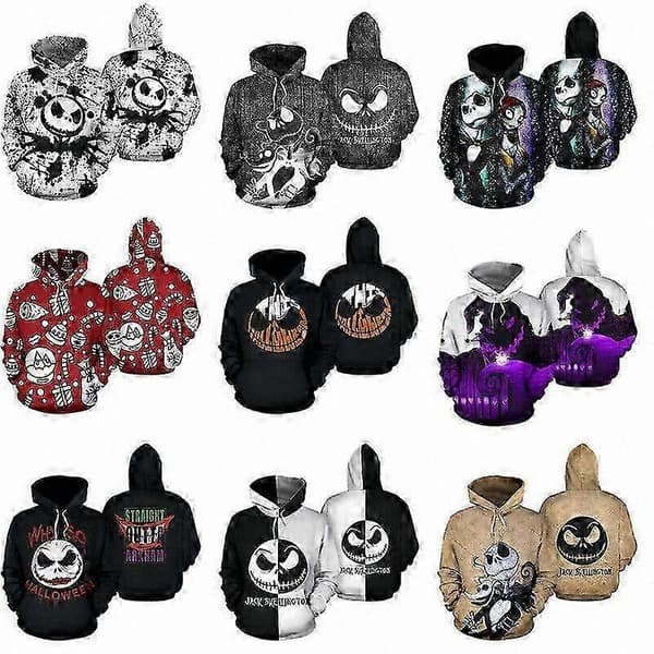 The Nightmare Before Christmas 3D Jack & Sally grafisk hættetrøje S-5XL M H