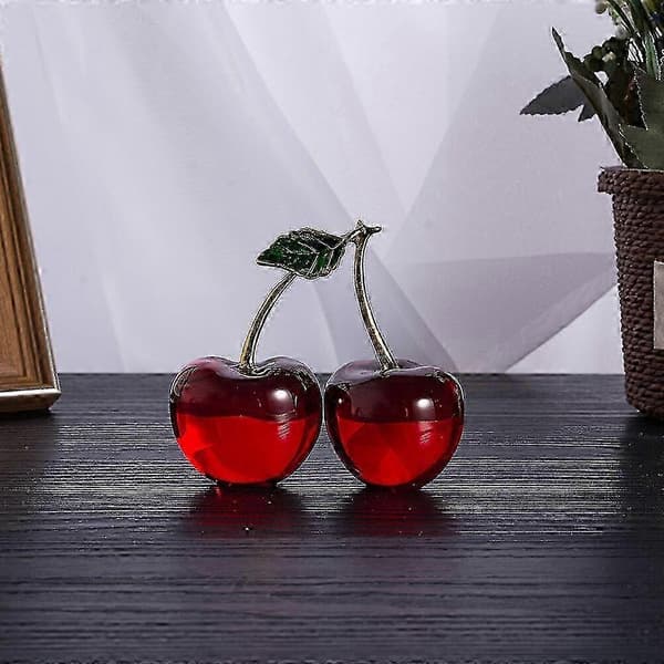 Glasskörsbärsfigur Dekorativ Pappersvikt Kristallfruktsdisplay Red