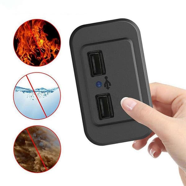 Dobbel USB-port Bilkontakt Strømuttak Panelmontering Vanntett Best T5Y0 Black Dual USB4.8A