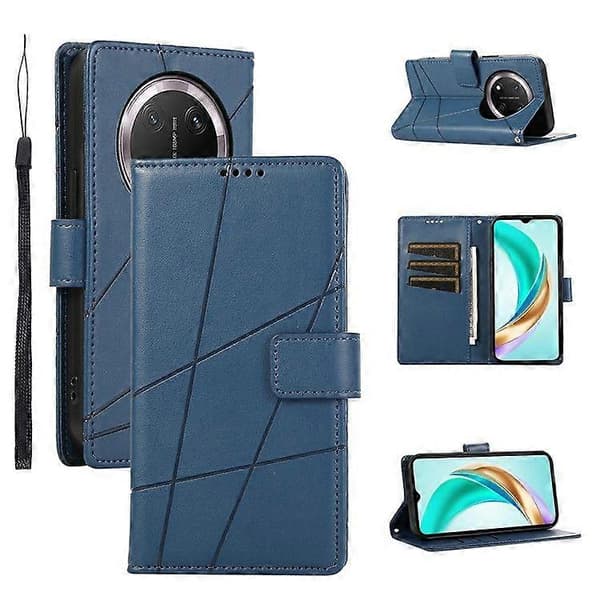 För Honor Magic7 Lite 5G Telefonfodral Linjeavtryck Läder Plånboksfodral Blue