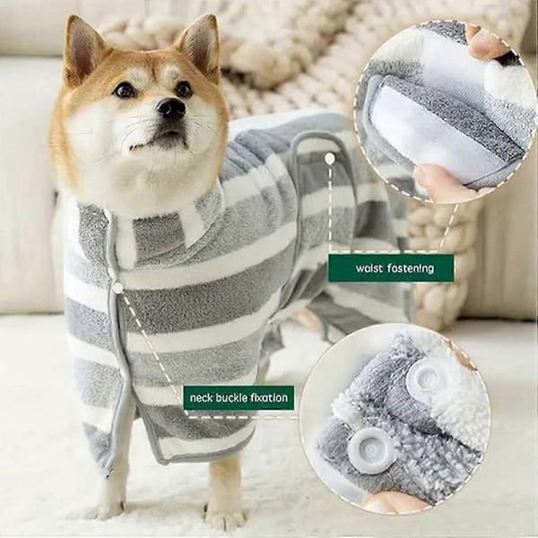 Hundebadekåbe med hætte, ultraabsorberende mikrofiber, hurtigtørrende, stribet, letvægts, bærbar til bil One size