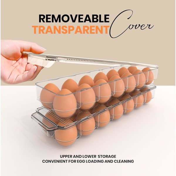【14y】Egg Storage Container for Refrigerator, 14-Egg Tray with Lid and Handle, Clear, 2-Pack