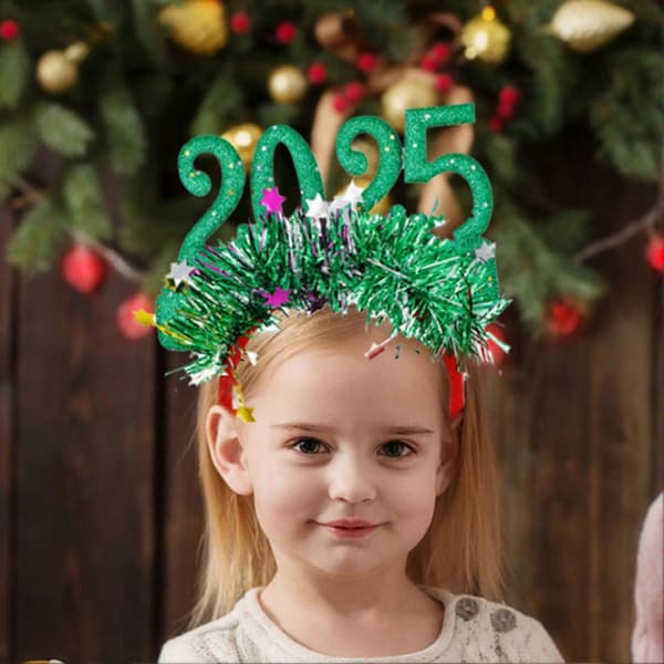 Cosplay hårbøyle med glitter og 2025-tallpynt, nyttårshodebånd med elastisk design, hårbånd til julebord Green