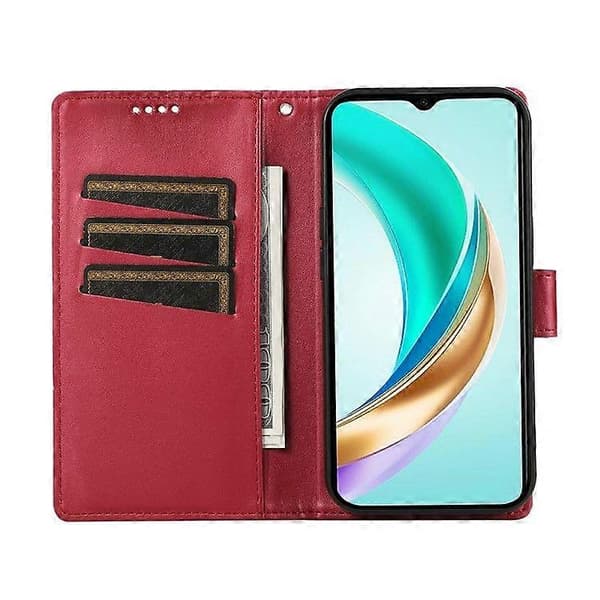 För Honor Magic7 Lite 5G Telefonfodral Linjeavtryck Läder Plånboksfodral Red