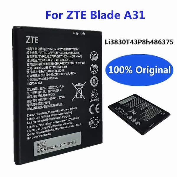 For ZTE Blade A31 3.80V 3000mAh oppladbart Li-Polymer batteri monteringsdel (Encode: Li3830T43P8h4