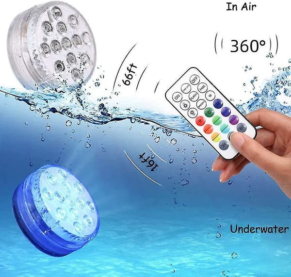 [14]Waterproof Submersible LED Light, IP68 Multi-color Underwater Pool Light with Remote Control Bathtub Light