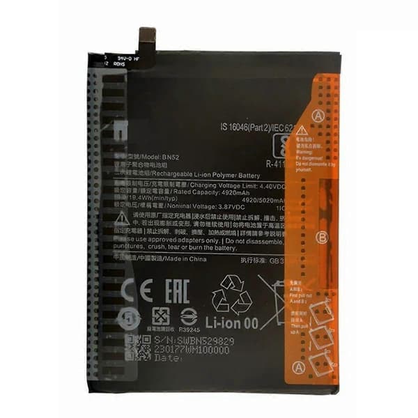 HW til Xiaomi Redmi Note 9 Pro 4G 3.87V 4920mAh Li-Polymer Batteri Samlekomponent (uden logo) (Enc