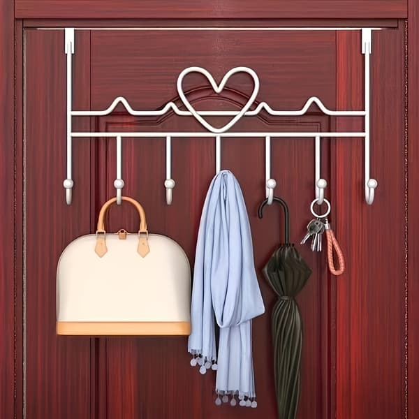 Door-mounted storage rack, space-saving metal shelf holds 21 keychains, damage-free wall hook without drilling for kitchen, bathroom White