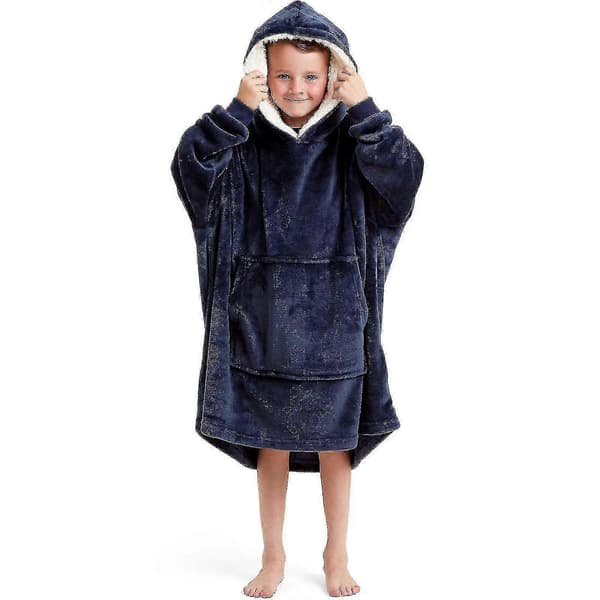 Snuggaroo Gutter Jenter Barn Myk Fleece Oversized Hette Wearable Teppe 6-14 År Navy