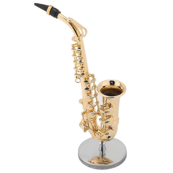 Mini saksofonmodell med stativ, instrumentreplika-ornament