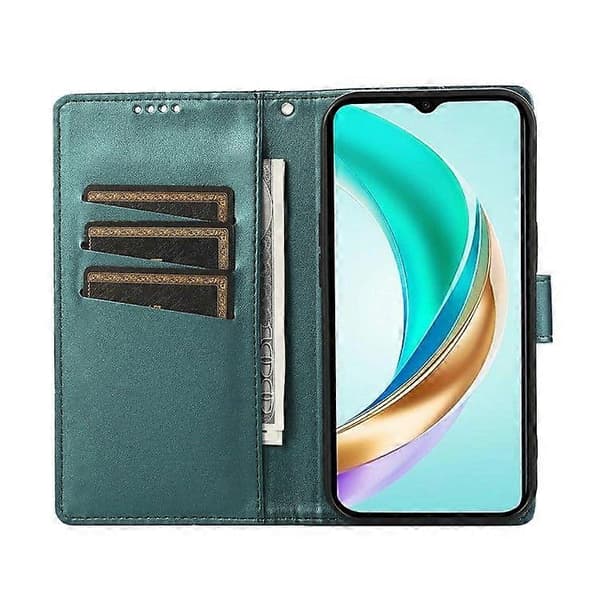 För Honor Magic7 Lite 5G Telefonfodral Linjeavtryck Läder Plånboksfodral Green