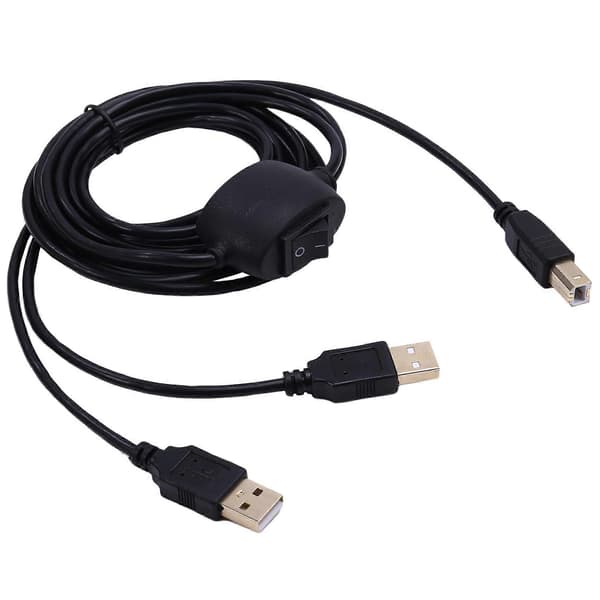 2-i-1 skriverkabel USB A til B hann til hann skriverkabel for skriverfordeler for to datamaskiner A Black