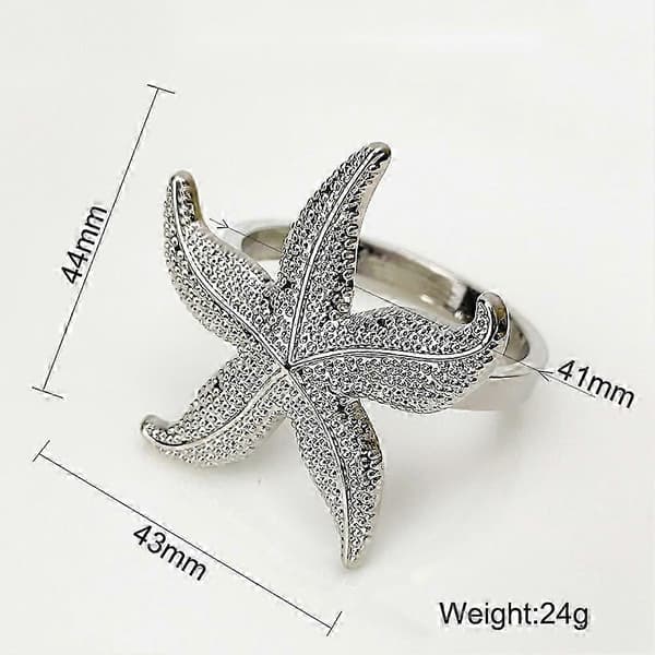Sjöstjärna servettringar 12-pack silver nautisk sommar bröllop strand bordsdekor Silver