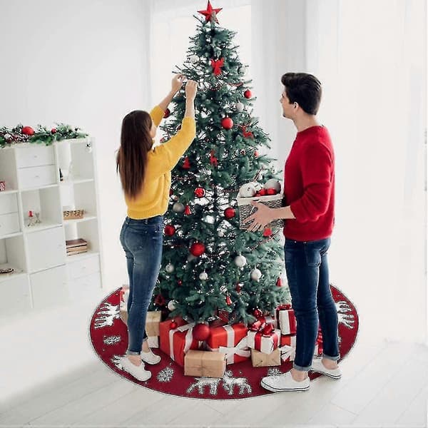 Stickad julgransmatta 122 cm med 3D-älgmönster juldekoration