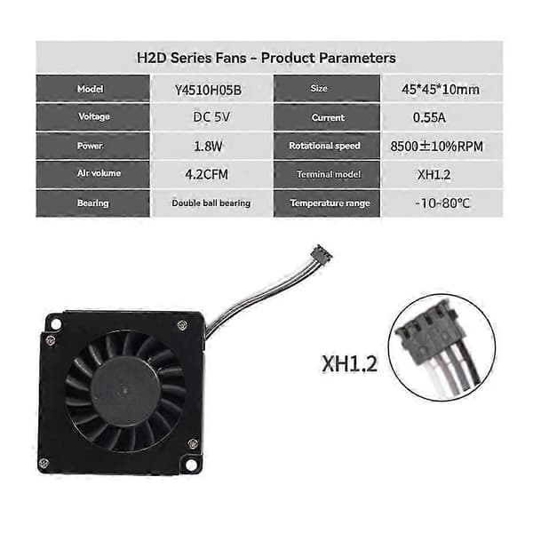 For Bambu Lab H2D Hot End Vifte Dobbel Kulelager Høy RPM 4510 Kjøletrommelvifte 3D-printertilbehør