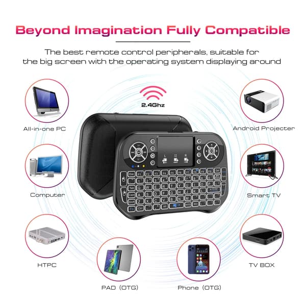 Trådløst Mini Tastatur Touchpad 2.4Ghz til IP-TV og mere sort black