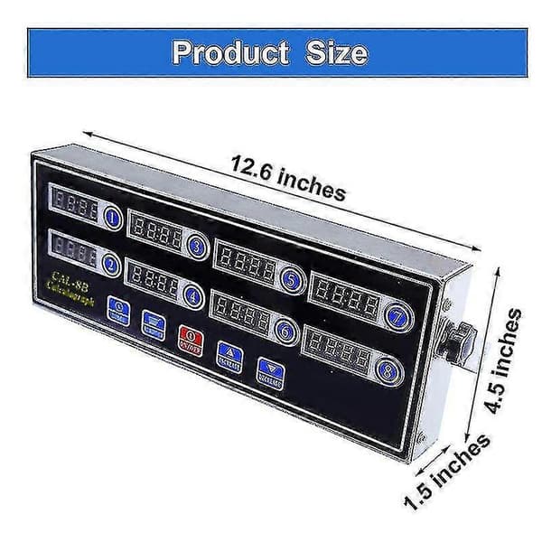Kommerciel 8-kanals digital køkkentimer, rustfrit stål kalkulator-timer med alarm, ur