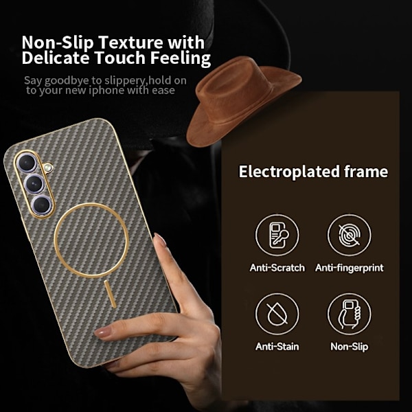 Mobilskal för Samsung Galaxy A55 5G Kolfibertexturerad TPU - Brun