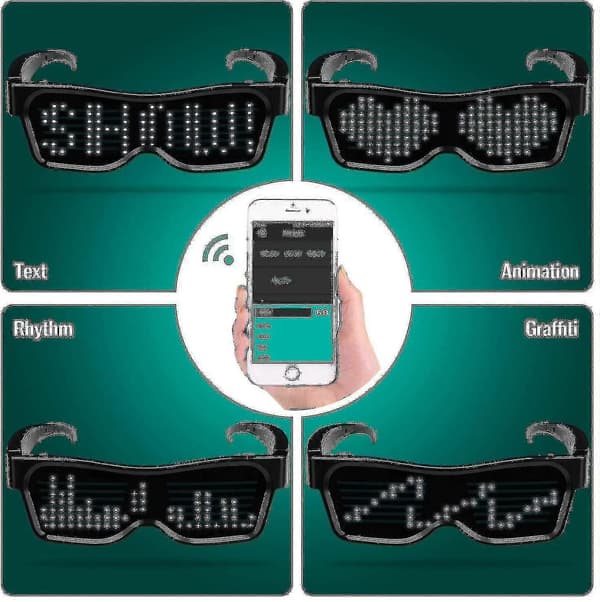 LED Briller Bluetooth App Forbundet LED Display Smart Briller DIY Funky Briller