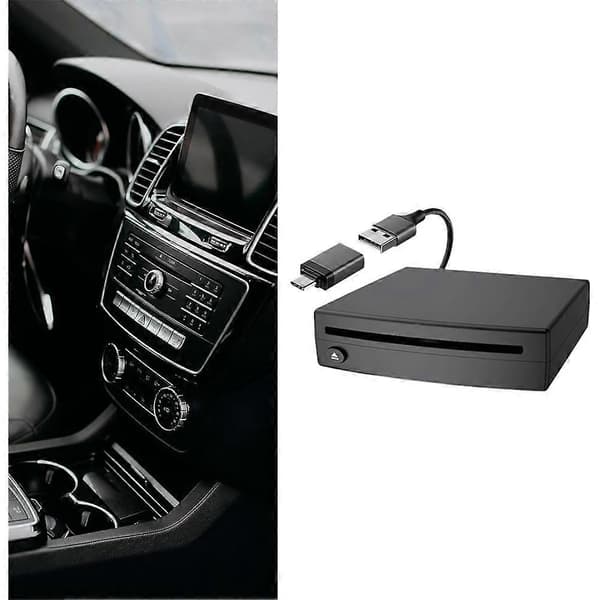 CD-afspiller til bil, ekstern bærbar bil-CD-afspiller med USB, Plug & Play, der tilsluttes bærbar computer, stationær computer, tv Black