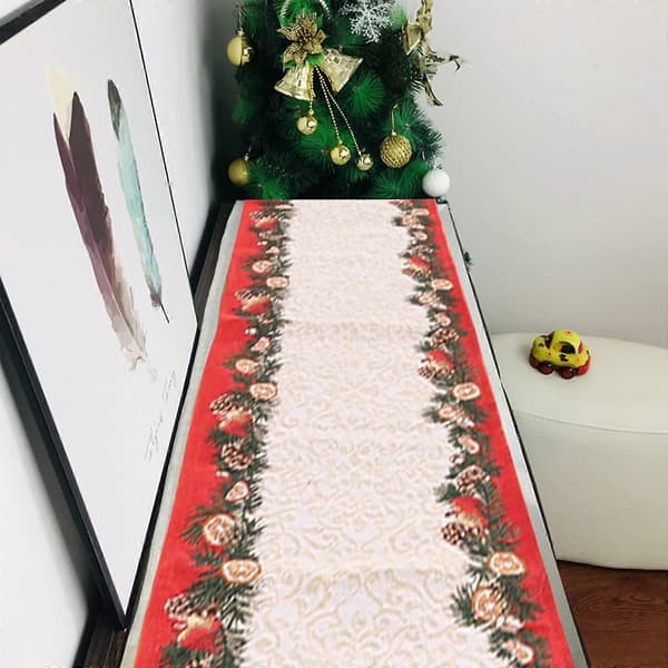 Julbordslöpare Klassisk röd bordslöpare i bomull med jultema Rektangulär bordsduk