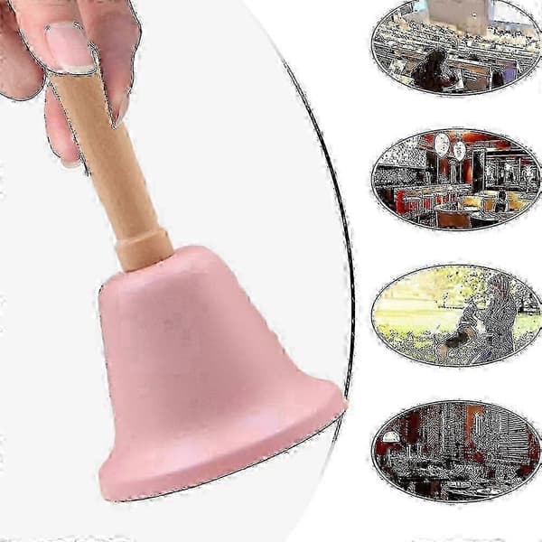 Äänekäs käsikello puukahvalla, vaaleanpunainen joulukello