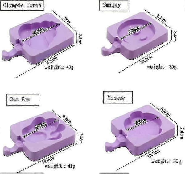 6 stk. silikonisformsett - DIY tegneserieispinne, sjokolade- og isformer med 100 pinner (6 design)