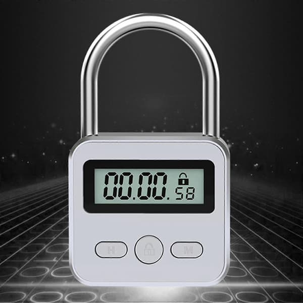 USB Timer Hänglås Metallås med 99 timmar Max LCD-skärm Svart