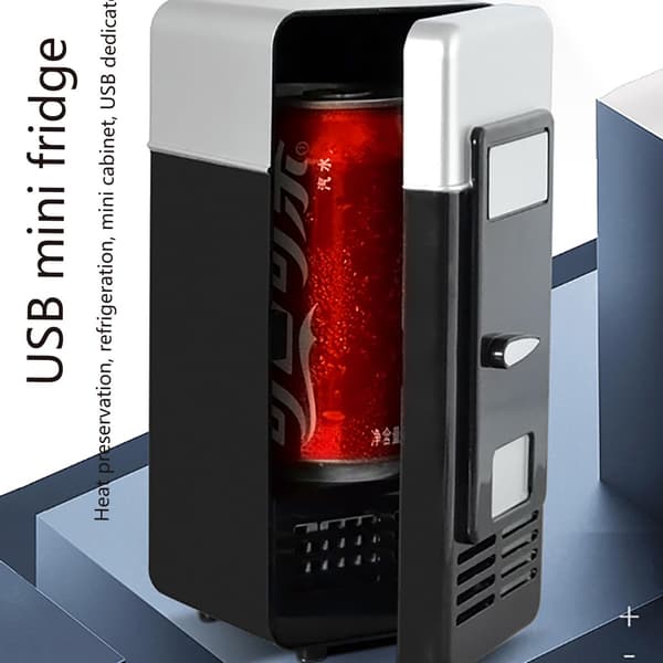LED Mini USB Refrigerator for Drinks and Cans - Black Portable Cooler and Warmer Black