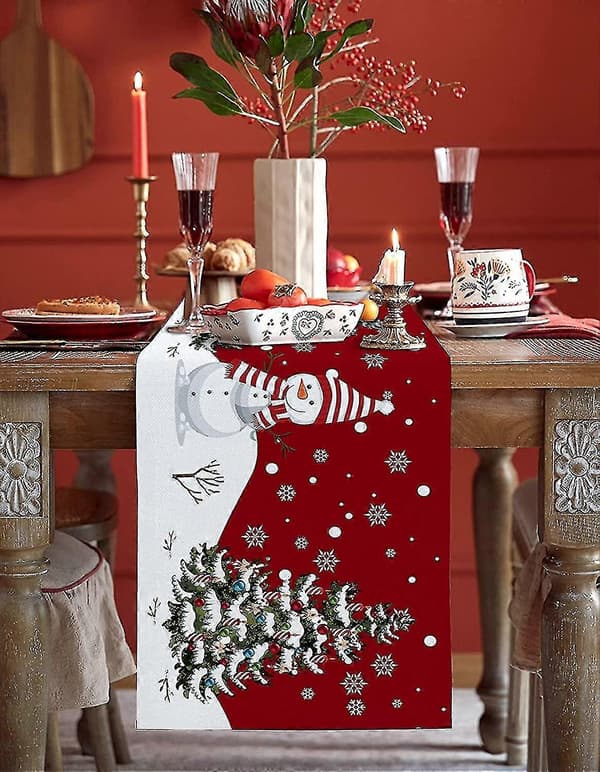 Julbordslöpare Jul Snöflinga Älg Rustikt Bord