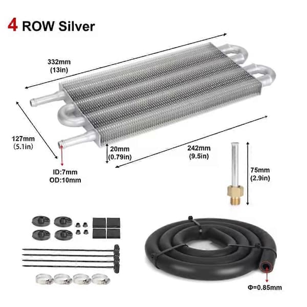 Bil Aircondition Rørrem Kondensatorrør Transmissionsoliekøler Kit Universal Auto-Manuel Radiator Konverteringssæt Silver
