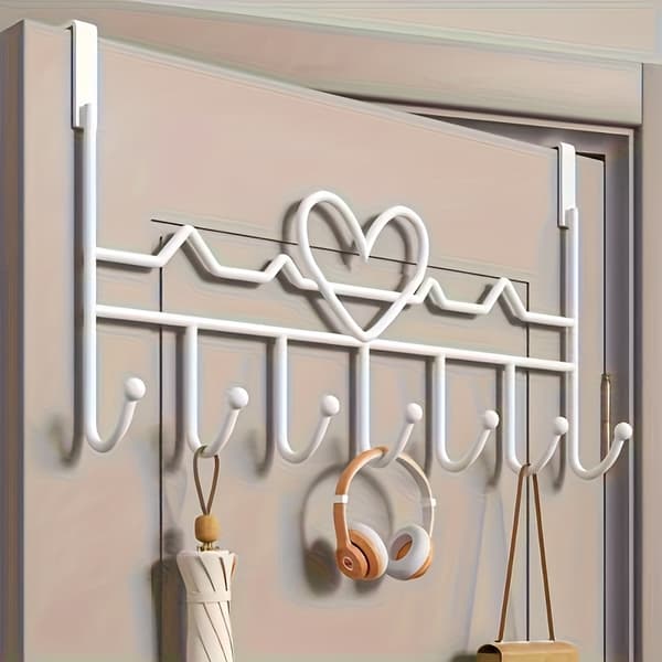 Door-mounted storage rack, space-saving metal shelf holds 21 keychains, damage-free wall hook without drilling for kitchen, bathroom White