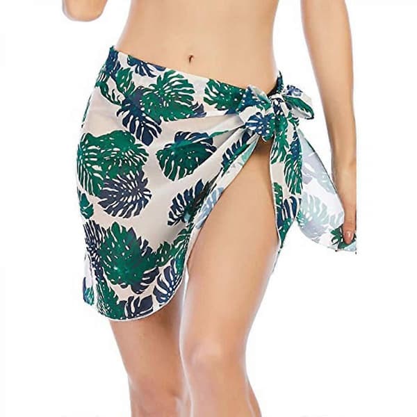 Dam baddräktstäckning Sommar Strand Wrap Kjol Badkläder Bikini Cover-ups (Grönt Löv Blomma)
