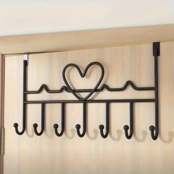 Door-mounted storage rack, space-saving metal shelf holds 21 keychains, damage-free wall hook without drilling for kitchen, bathroom White