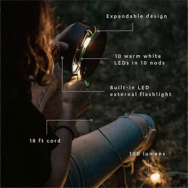 Vanntett Solar Campinglampe med USB-lader for Utendørseventyr Black