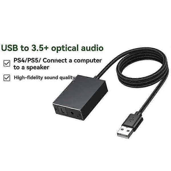 USB til optisk SPDIF Toslink & 3,5 mm lydadapterkonverter til PS5, til PS4, TV, PC, bærbar computer, smartphone til højttaler