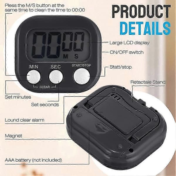 24-pack mini magnetisk digital timer med på/av-knapp för klassrum och matlagning Black