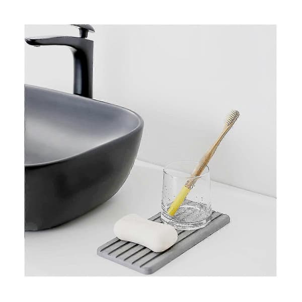 2 stk. grå diatomitt-underlegg, absorberende stein, rektangulært rillet design Grey