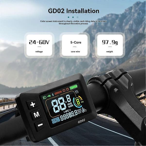 LCD-GD02 Elcykel LCD-display Mätare Instrumentpanel Displaypanel 24V 36V 48V 52V 60V för Elcykel Black