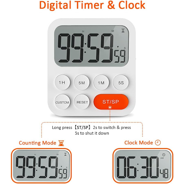 Køkkentimer Digital Kokketimer Magnetisk Nedtællingstimer