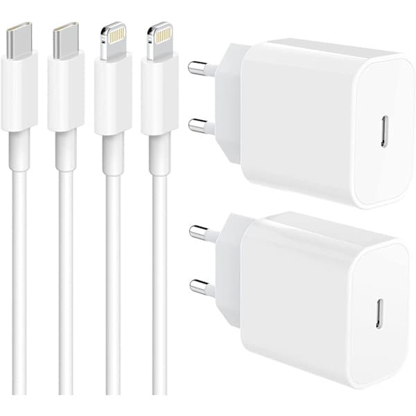(2 stk) iPhone 20W hurtiglader OG USB-C Lightning-kabel 20W (2st) (1M + 20w)