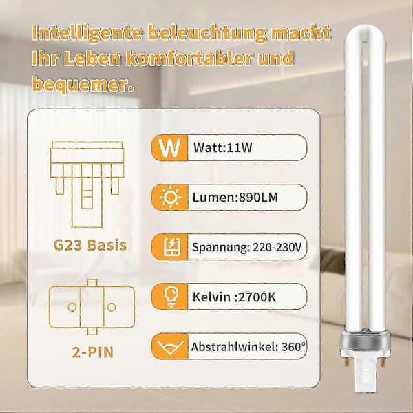 G23 2-stift 11W CFL, varmvit 2700K, 890LM, 2-pack SZRH