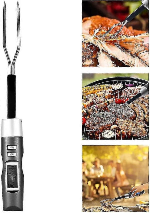 Digital kötttermometergaffel i rostfritt stål med bakgrundsbelysning för grillmatlagning