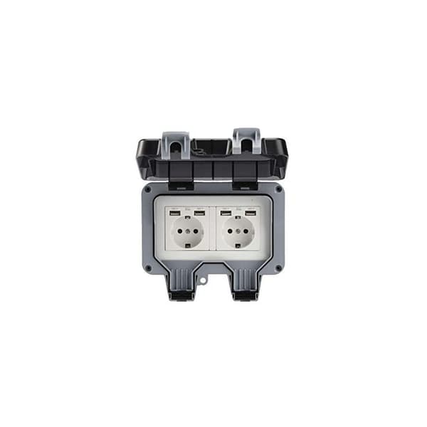 Outdoor Double Socket with USB Waterproof Heavy Duty Electrical Outlet with Wall Box (Double)