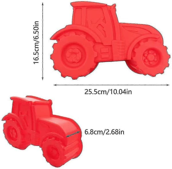 Rød silikon traktor bakeform for kaker 6 hulrom boks