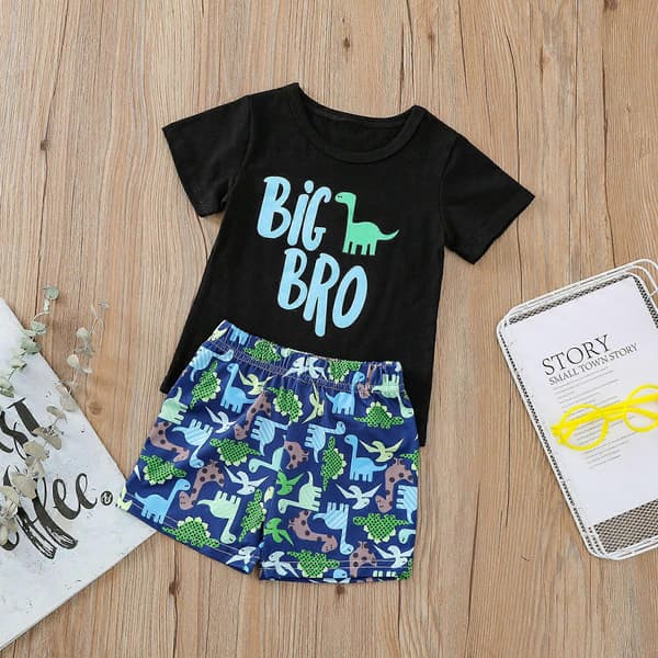 Småbarn Sommer Gutter Dinosaurtrykt Topp + Trykte Shorts Todelt Drakt