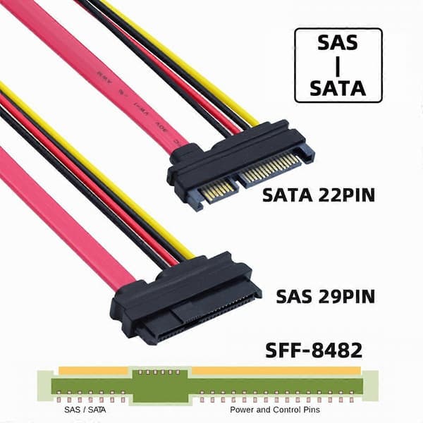 Lemonda SF-008 SFF-8482 SAS 29Pin til SATA 22Pin harddisk Raid forlengelsesadapter med 10 cm kabel
