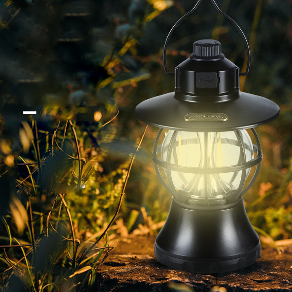 Udendørs Retro Camping Lanterne Telt Lampe USB Genopladeligt Lys Black 2855  | Black | Fyndiq